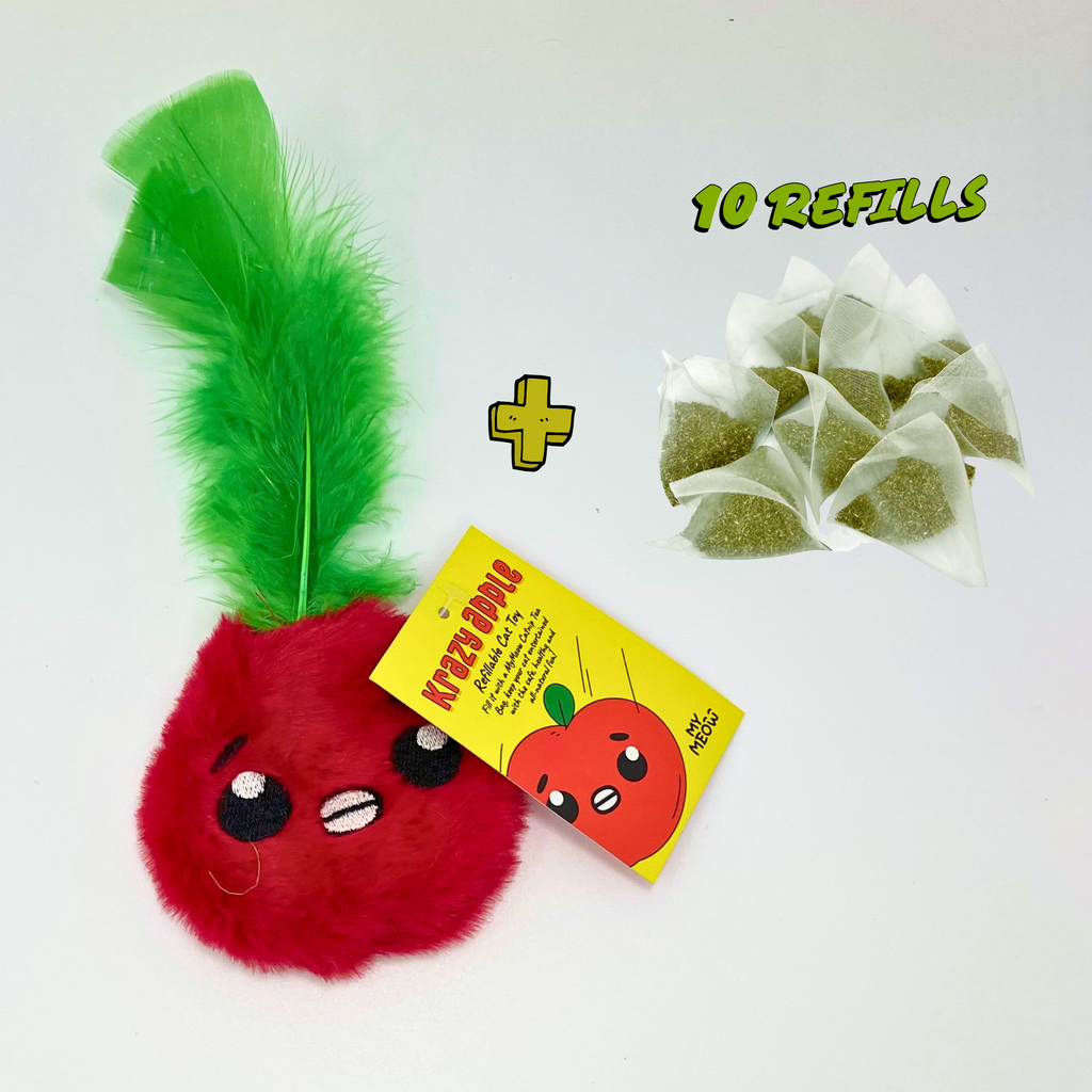 MyMeow Krazy Apple Refillable Cat Toy with 10 Catnip Teabags
