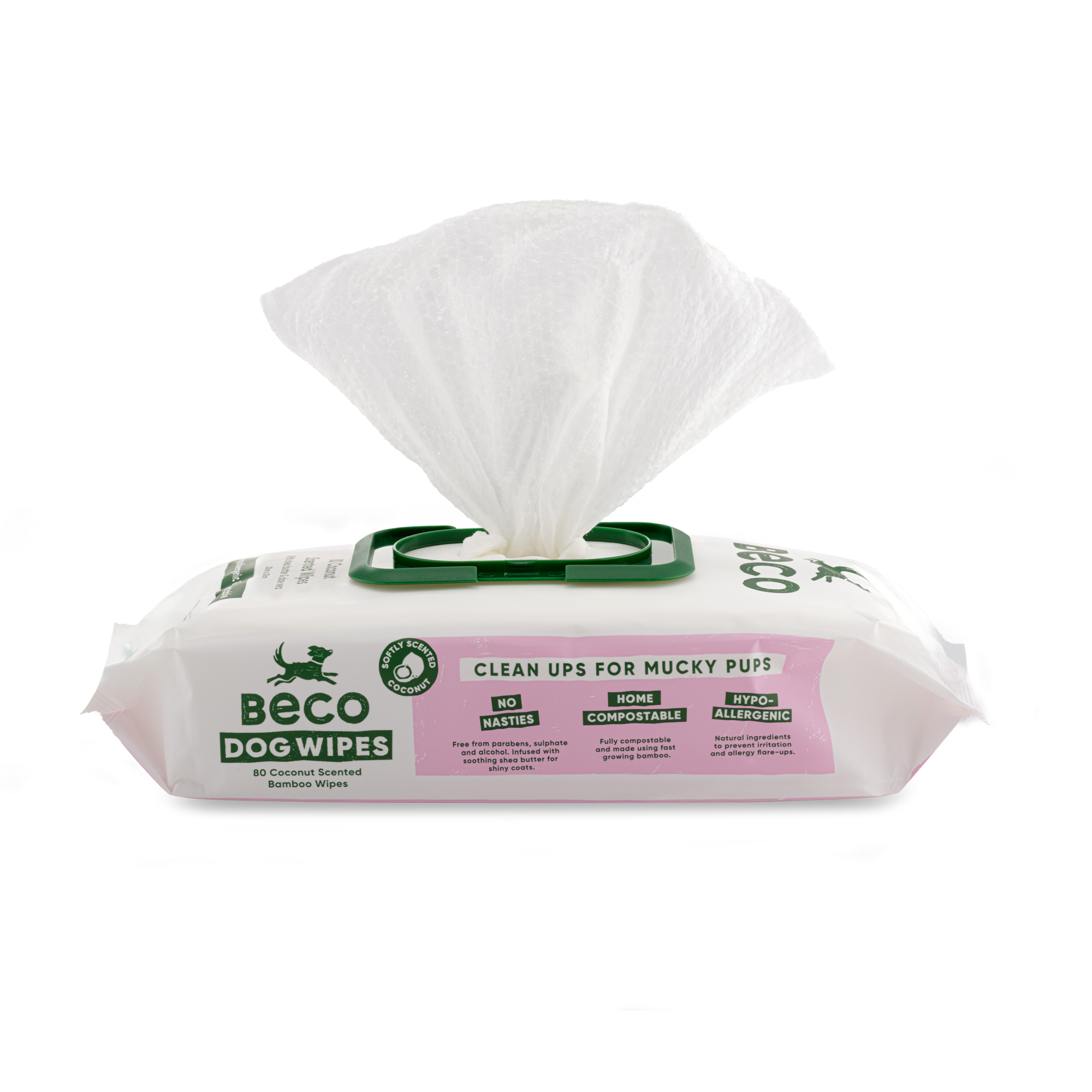 Beco Bamboo Dog Wipes, Coconut Scented, 80 Pack