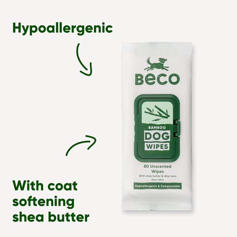 Beco Bamboo Dog Wipes, Unscented, 80 pack