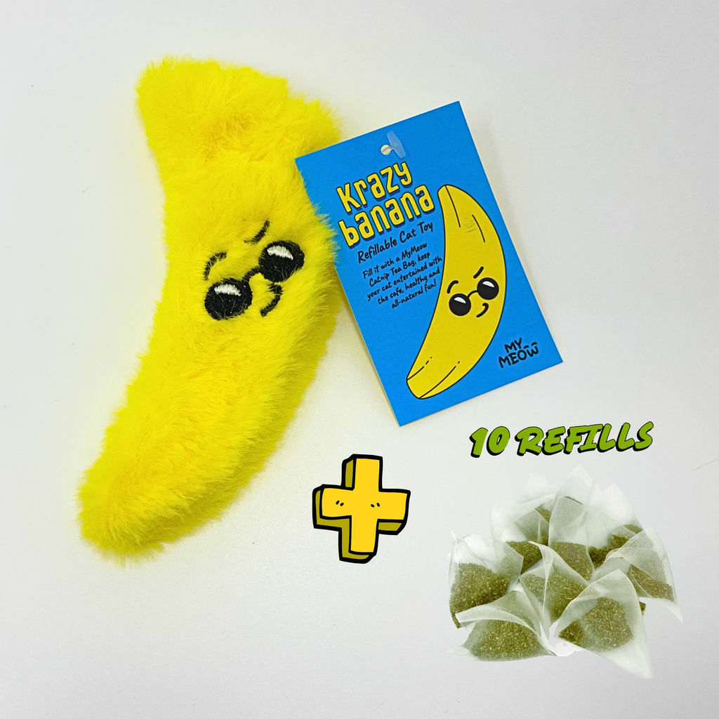 MyMeow Krazy Banana Refillable Cat Toy with 10 Catnip Teabags