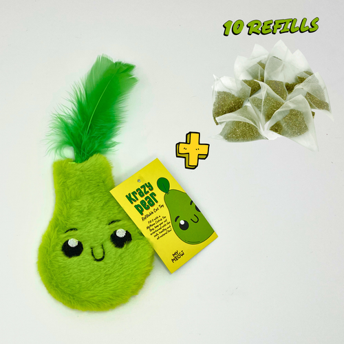 MyMeow Krazy Pear Refillable Cat Toy with 10 Catnip Teabags